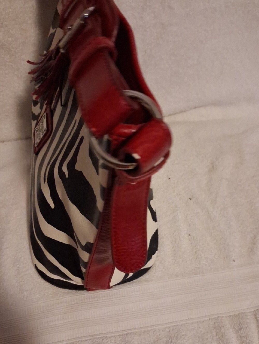 Dooney & Bourke Black and Cream Zebra-Print Shoulder Bag with Red Trim - Picture 13 of 14